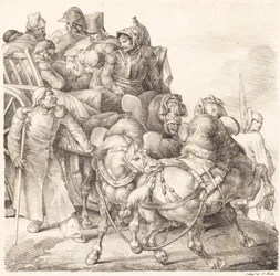 Chariot chargé de soldats blessés