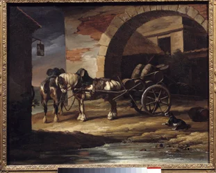 Chariot chargé de tonneaux de vin ou le Haquet
