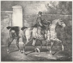 Deux chevaux promenés par un jockey (A Groom Exercising Two Horses)