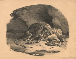 Cheval dévoré par un lion