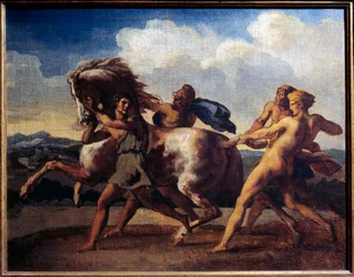 Cheval arrêté par des esclaves