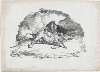 Un lion dévorant un cheval