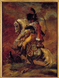 Officier des chasseurs à cheval de la Garde impériale chargeant, tableau de Théodore Géricault (1791-1824), XIXe siècle, So. 0,52 x 0,4 m, Paris, Musée du Louvre