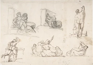 Six études de personnages, dont quatre pour « La pauvre famille italienne »