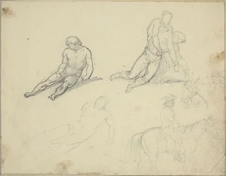Croquis : Nu allongé, homme soutenant le corps de
