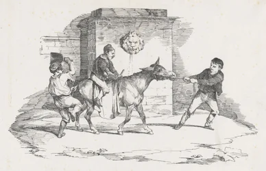 Trois enfants jouant avec un âne (Three Children Playing with a Donkey)