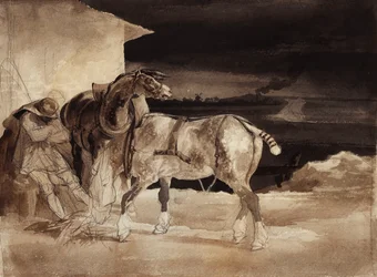 Deux chevaux et un palefrenier endormi, vers 1822-1823