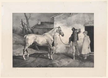 Vieux cheval à la porte d