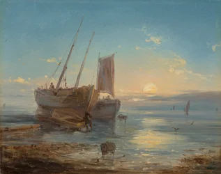 Bateaux sur la plage à marée basse