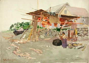 Séchage du saumon, Indian Village, Alaska