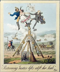 La justice revenant lève haut sa balance, publié par G. Humphrey, Londres, 1821 (gravure sur papier)