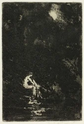 Une nymphe se baignant, clair de lune