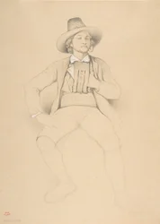 Un homme en costume tyrolien, assis, fumant une pipe, 1842