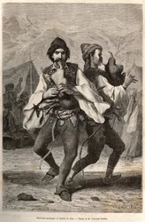 Musiciens morlaques ou Monténégrins du district de Zara, portant le costume local : chemise de toile blanche surmontée d