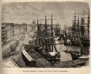 Les quais de Montréal, gravure d