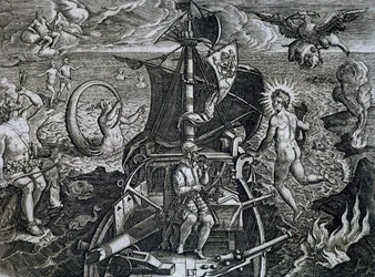 Allégorie des voyages de Ferdinand Magellan (1480-1521), gravure de Theodor de Bry (1528-1598)