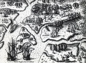 Arrivée des Français à Port Royal en 1564, par Theodor de Bry (1528-1598) d