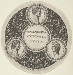 Design pour un plat avec portraits des empereurs romains César, Claude et Othon, vers 1588