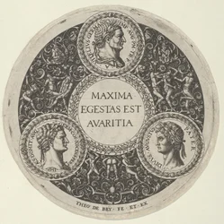 Conception pour un plat avec des portraits des empereurs romains Vitellius, Domitien et Auguste, vers 1588