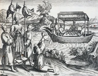 Rue des dignitaires, du voyage entrepris par Jan Huyghen van Linschoten (1563-1611) entre 1583 et 1592, gravure de l