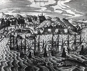 Flotte de galions dans le port d