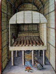Vie des indigènes, enterrement des morts, gravé par Theodor de Bry, de l
