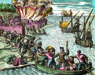 Les Français pillent et brûlent la ville de Chioreran. Gravure tirée de l