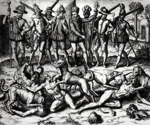 Les chiens de Vasco Núñez de Balboa attaquant les Indiens