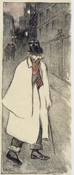 Homme en haut et manteau marchant dans la rue - dans "Gil Blas" de nov. 1894