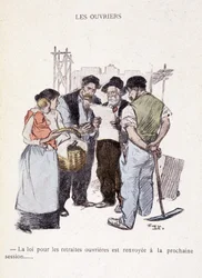 Travailleurs : La loi sur les pensions des travailleurs est reportée à la prochaine session... - dans "Dans la vie" par Steinlen 1901