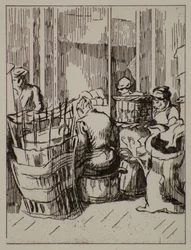 Hommes et femmes avec des paniers, 20e siècle