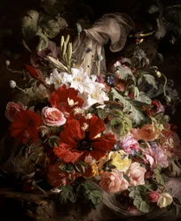 Nature morte of lys, coquelicots et roses. Peinture de Theude Gronland (1817-1876) Collection privee.