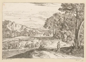 Arcadisch landschap met een een visser bij een beek