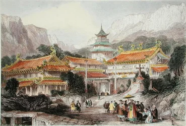 Le Grand Temple à Poo-Too, îles Chusan, vers 1850