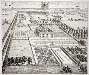 La perspective sud-est de Frogpool, la résidence de Rowland Fdyon, de 