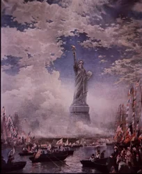 Inauguration de la Statue de la Liberté dans le port de New York, le 28 octobre 1886 (lithographie en couleur)