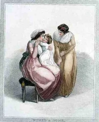 Allaité à la maison, gravé par Joseph Strutt, publié par L. Jeffreys