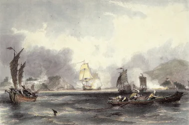 Les navires HM Imogene et Andromache passant les batteries de la Bocca-Tigris, c.1850