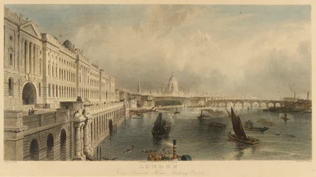Vue de Londres, Angleterre, depuis le bâtiment marin de Somerset House, avec la cathédrale Saint-Paul et le pont de Londres