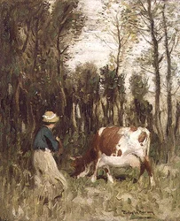 Fille conduisant une vache