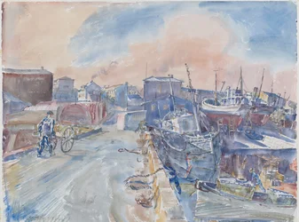 Reykjavik depuis le quai principal, matin givré, Islande, vers 1930