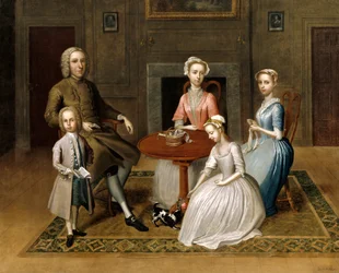 Portrait de groupe, possiblement de la famille Brewster, dans un intérieur domestique, 1736