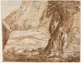 Paysage avec moutons et deux bergers, première moitié du 19ème siècle