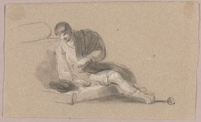Homme assis pointant vers le bas (recto et verso)