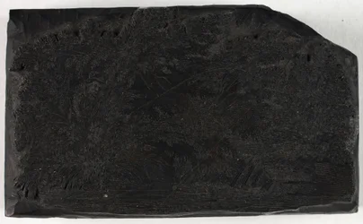 Bloc de bois pour Homme pêchant sous un arbre avec cascade