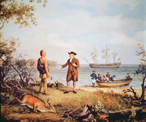 William Penn arrive en Amérique pour la première fois et rencontre un Amérindien en 1682
