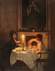Un visiteur, lumière de bougie et thé