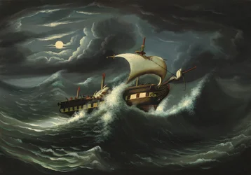 Frégate secouée par la tempête