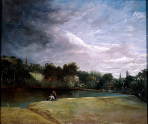 Garçons pêchant dans un réservoir près de Hampstead