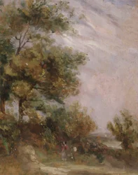 Paysage avec arbres et figures (recto)